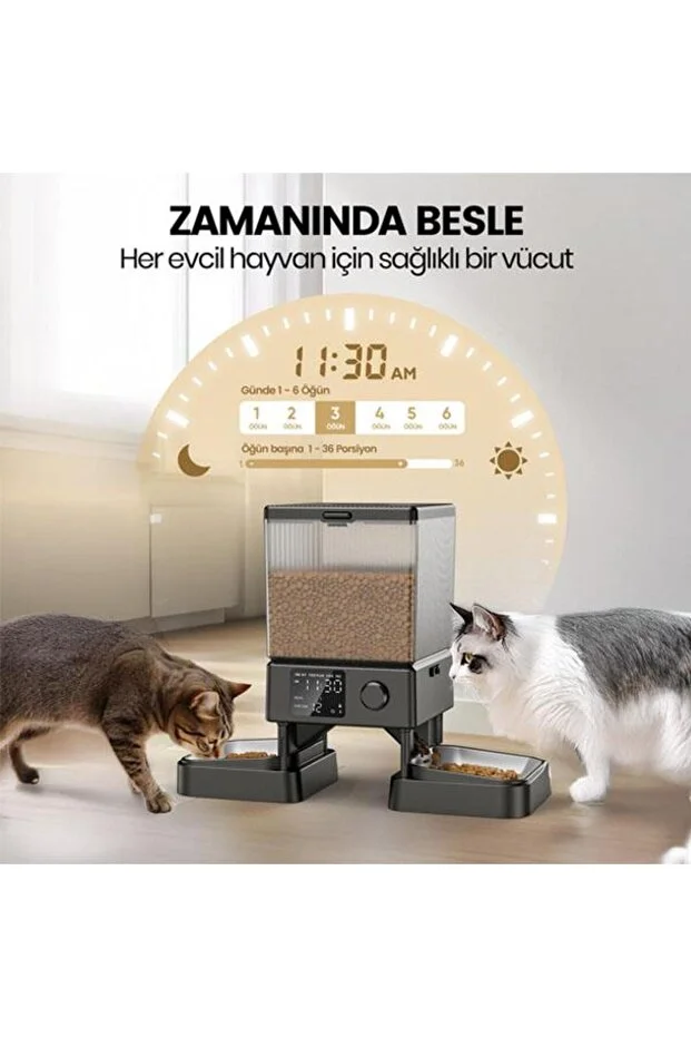 5 L Zaman Ayarlı Kedi ve Köpekler için İkili Otomatik Mama Kabı